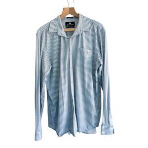 Buttercloth Men's Sz XL Icy Cotton Regular Fit Blue Striped Button Up Shirt